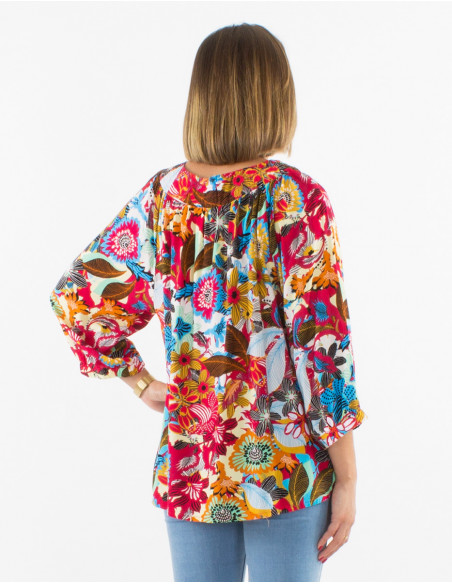Blusa viscosa mangas 3/4 estampado sixties