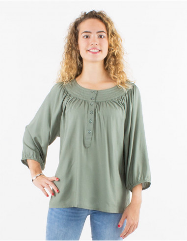 Blusa viscosa lisa  mangas 3/4