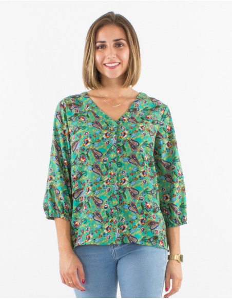 Blusa poliester con botones  mangas 3/4 estampado mistery