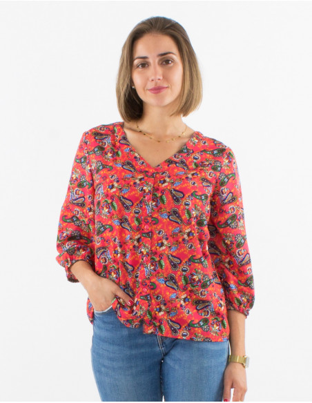 Blusa poliester con botones  mangas 3/4 estampado mistery