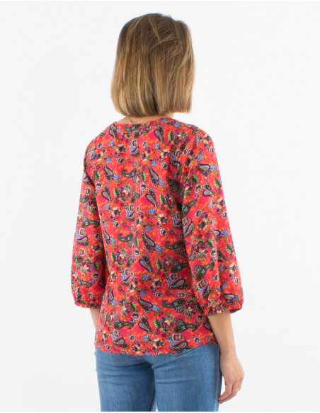 Blusa poliester con botones  mangas 3/4 estampado mistery