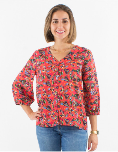 Blusa poliester con botones  mangas 3/4 estampado mistery