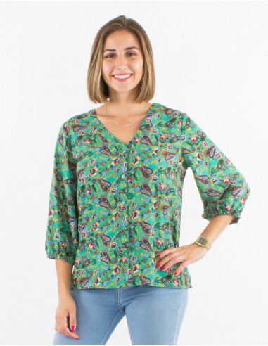 Blusa poliester con botones  mangas 3/4...