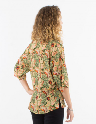 Blusa poliester mangas 3/4 estampado cachemire