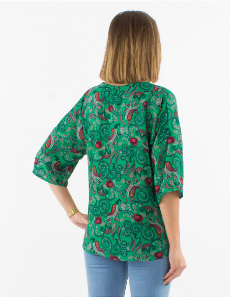 Blusa poliester mangas 3/4 estampado cachemire