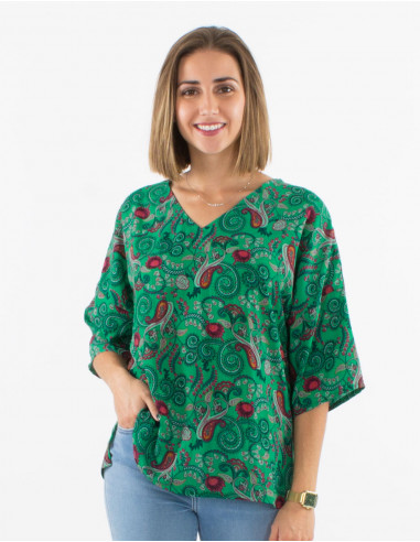 Blusa poliester mangas 3/4 estampado cachemire