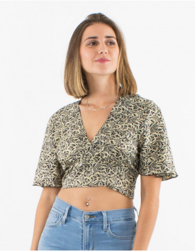 Top corto poliester  mangas cortas sari...