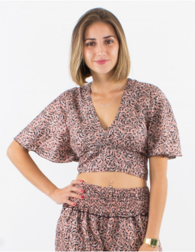 Top corto poliester  mangas cortas sari...