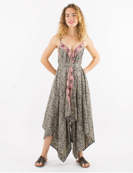 Peto largo poliester tirantes sari estampado plata