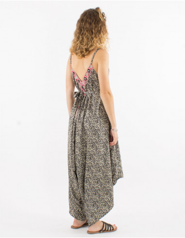 Peto largo poliester tirantes sari estampado plata