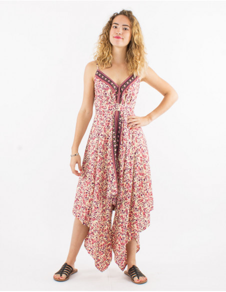 Peto largo poliester tirantes sari estampado dorado