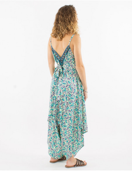 Peto largo poliester tirantes sari estampado dorado