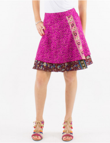 Falda corta poliester cruzada sari estampado...