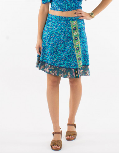 Falda corta poliester cruzada sari estampado...