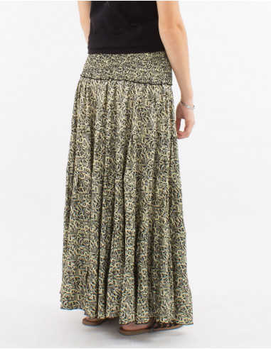 Falda larga poliester con volantes sari...