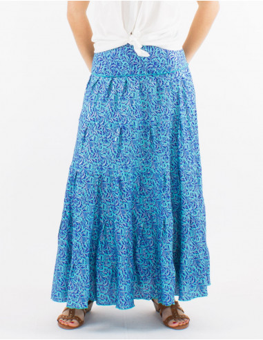 Falda larga poliester con volantes sari...