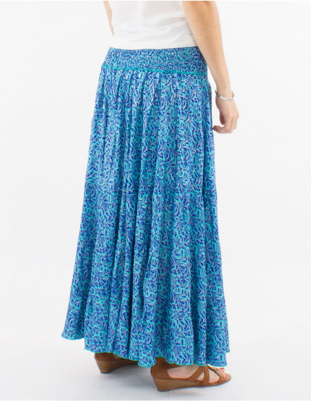 Falda larga poliester con volantes sari estampado plata