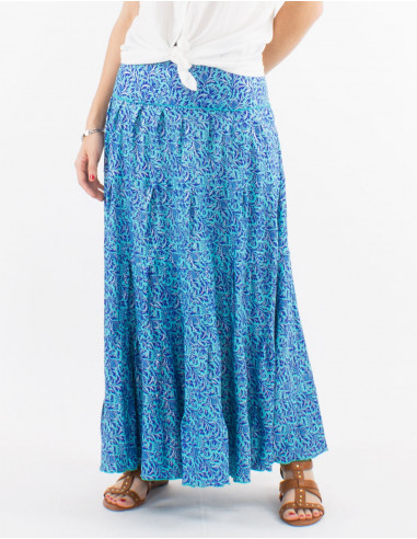 Falda larga poliester con volantes sari...