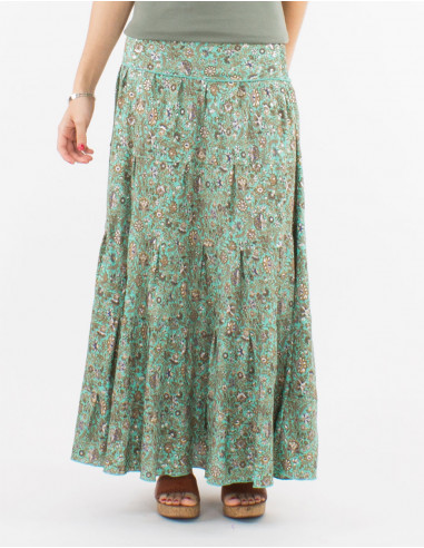 Falda larga poliester con volantes sari...