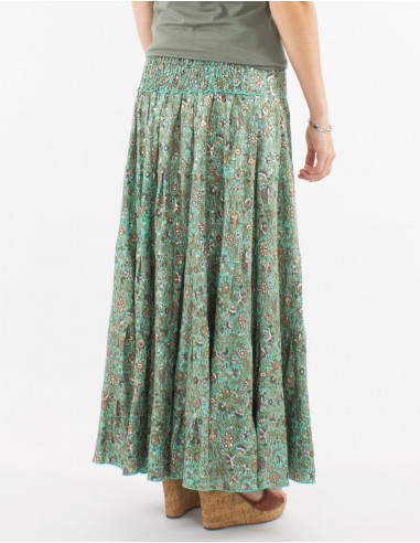 Falda larga poliester con volantes sari...