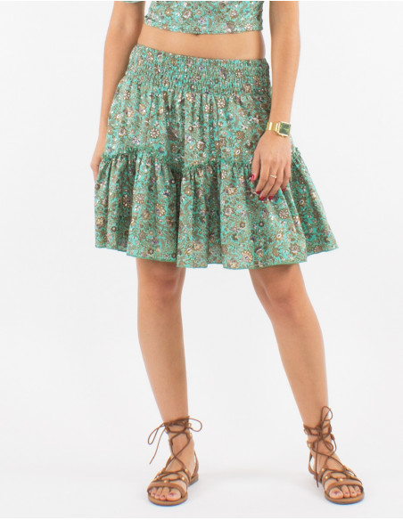 Falda corta poliester sari estampado plata