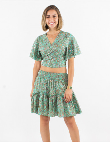 Falda corta poliester sari estampado plata