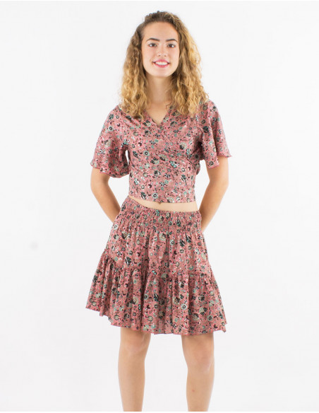 Falda corta poliester sari estampado plata