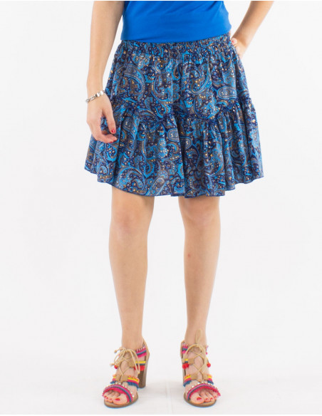 Falda corta poliester sari estampado dorada paisley