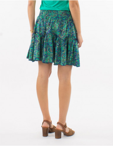 Falda corta poliester sari estampado dorada...