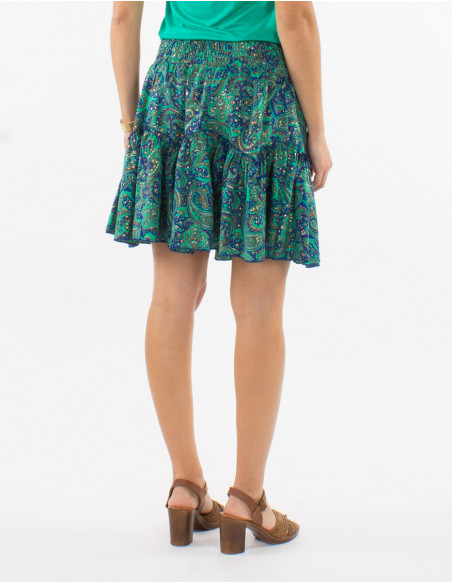 Falda corta poliester sari estampado dorada paisley