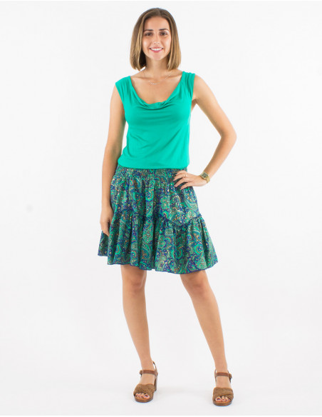 Falda corta poliester sari estampado dorada paisley