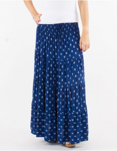 Falda larga viscosa cintura smocke estampado bali