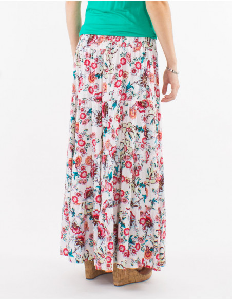 Falda larga viscosa cintura smocke estampado bohemia