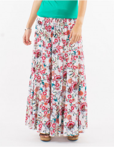 Falda larga viscosa cintura smocke estampado...