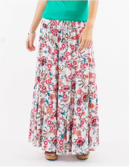 Falda larga viscosa cintura smocke estampado bohemia