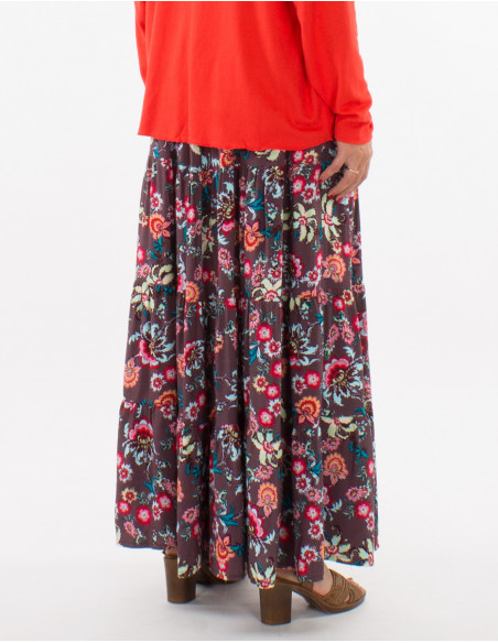 Falda larga viscosa cintura smocke estampado bohemia