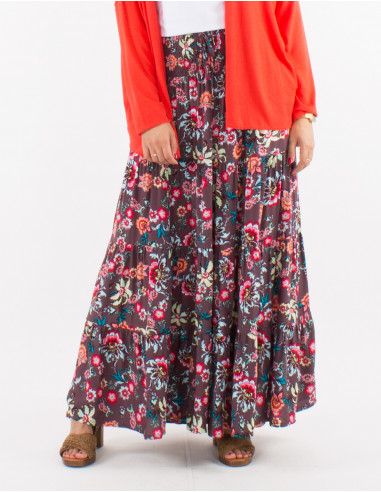 Falda larga viscosa cintura smocke estampado...