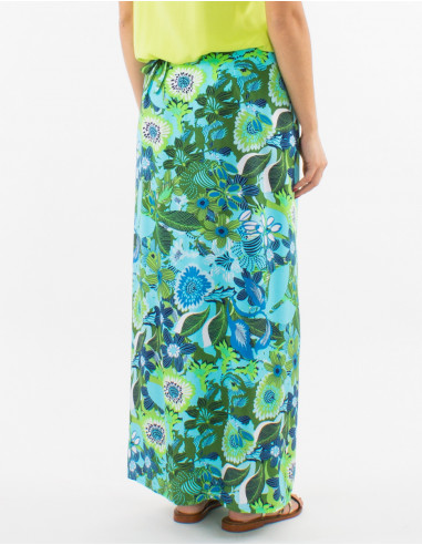 Falda larga viscosa cruzada estampado sixties