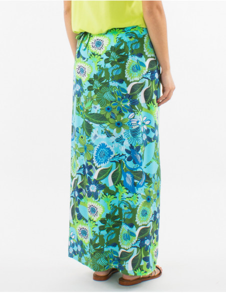 Falda larga viscosa cruzada estampado sixties