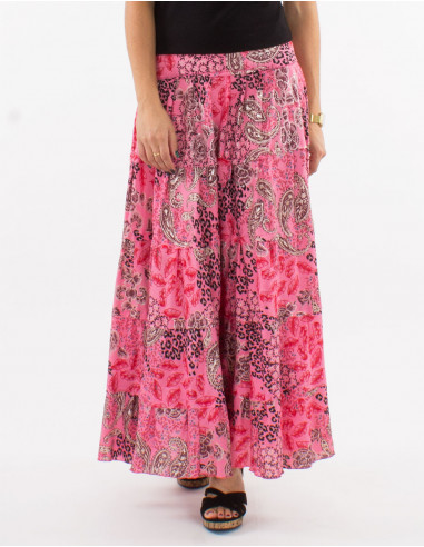 Falda larga poliester estampado pansy plata