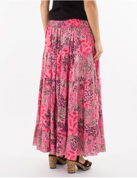 Falda larga poliester estampado pansy plata