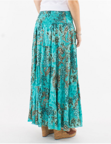 Falda larga poliester estampado pansy plata