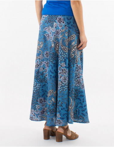 Falda larga poliester cruzada estampado pansy...