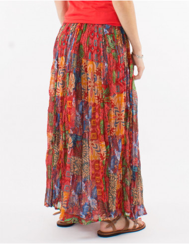 Falda velo de algodon arrugada estampado ethno