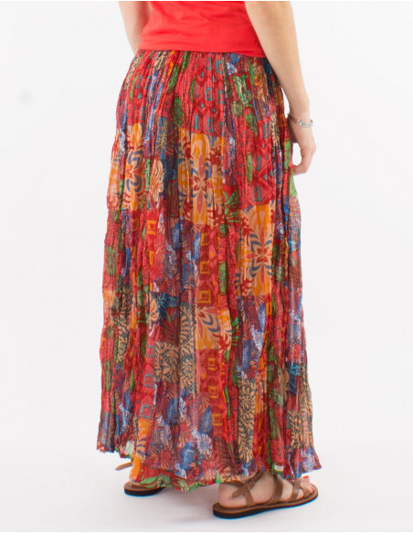 Falda velo de algodon arrugada estampado ethno
