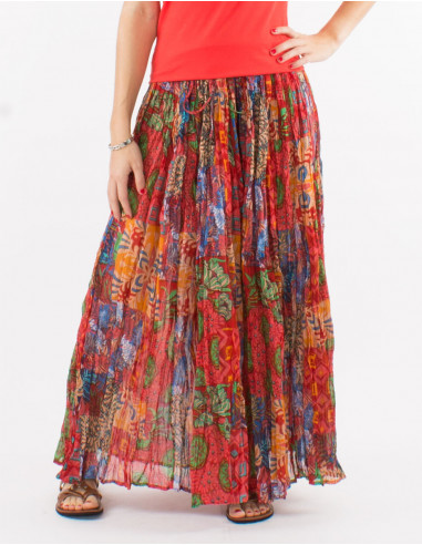 Falda velo de algodon arrugada estampado ethno