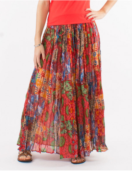 Falda velo de algodon arrugada estampado ethno