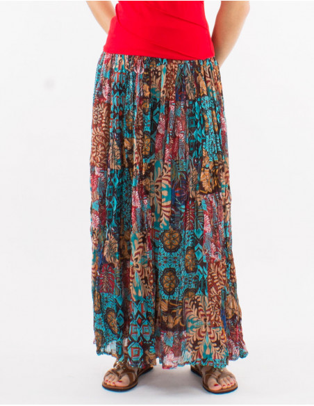 Falda velo de algodon arrugada estampado ethno