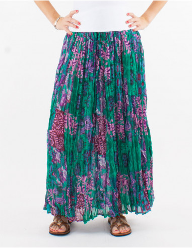 Falda velo de algodon arrugada estampado ethno