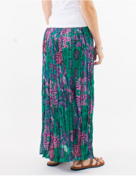 Falda velo de algodon arrugada estampado ethno